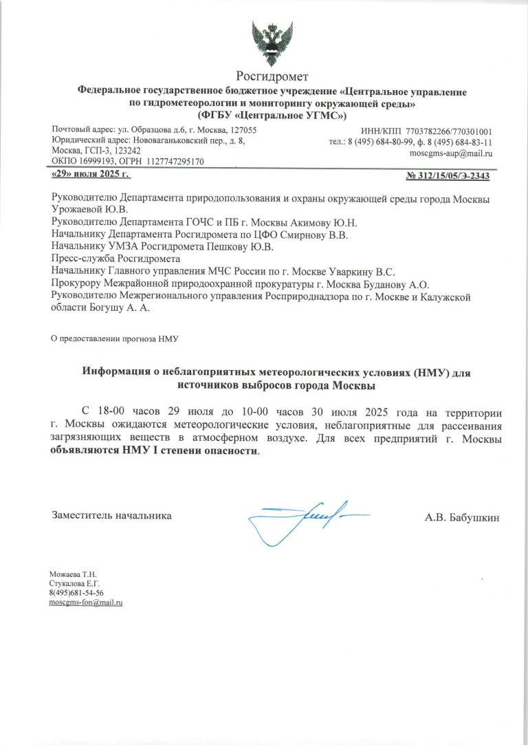 Информация о НМУ I степени 29 – 30 июля 2025 года
