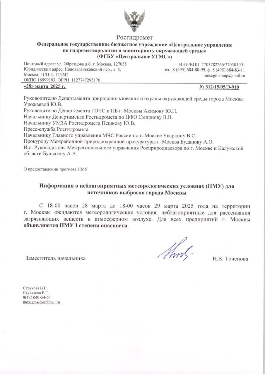 Информация о НМУ I степени 28-29 марта 2025 года
